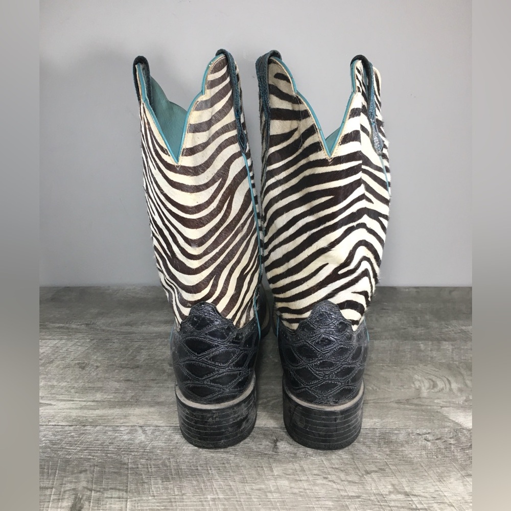 Womens Ariat 10006718 Quickdraw Leather Western Square Toe Zebra Print Boots 10 - Picture 7 of 12